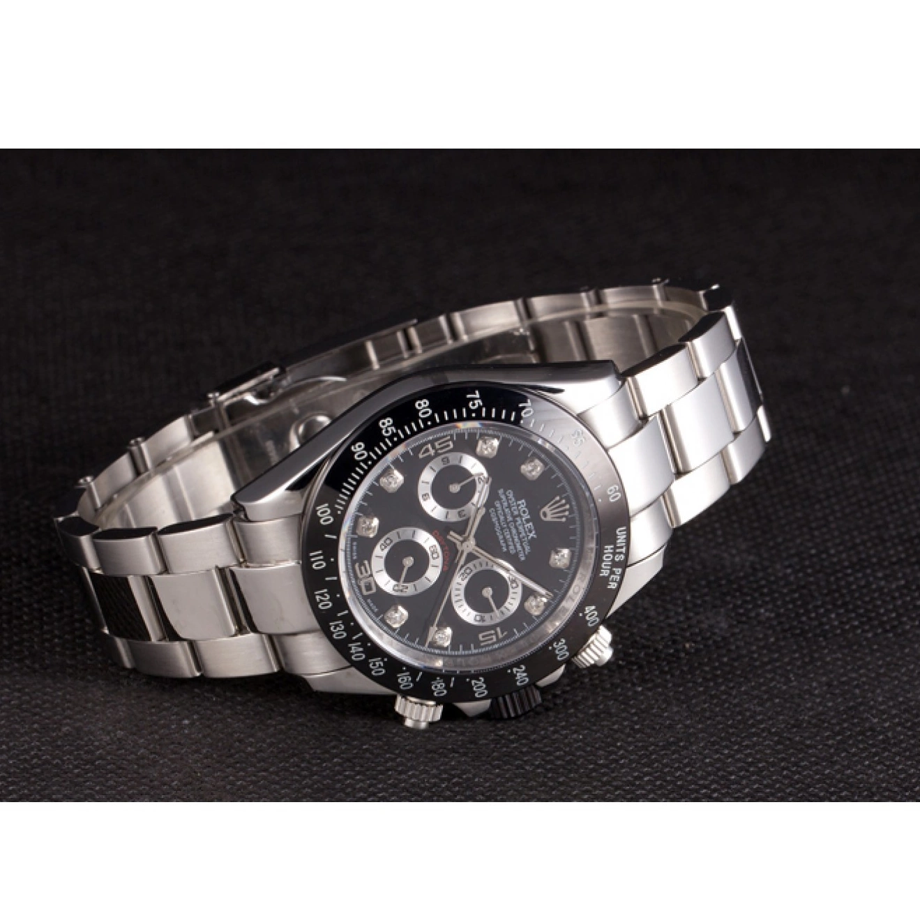 Aaa replica watch Stainless Black Dial Enameled Rolex Black Steel Daytona 0707